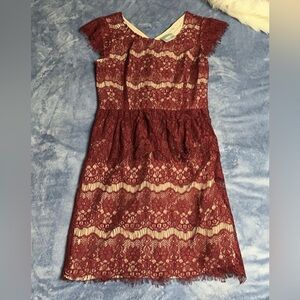 Anthropologie Maeve Small Cranberry Lace Holiday Dress